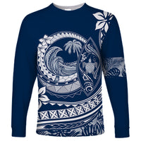 Polynesian Plumeria Long Sleeve Shirt Ride The Waves - Navy Blue - Wonder Print Shop