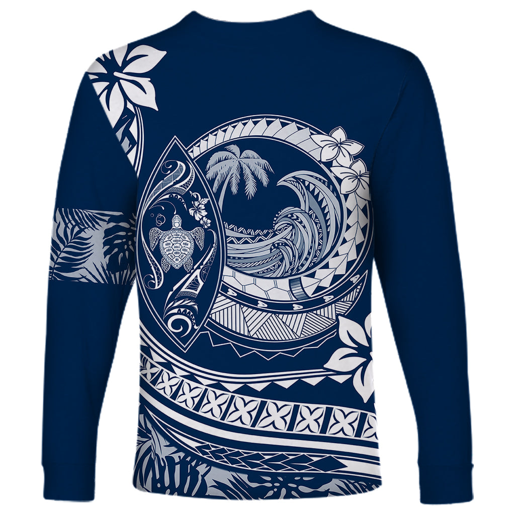 Polynesian Plumeria Long Sleeve Shirt Ride The Waves - Navy Blue - Wonder Print Shop