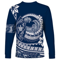 Polynesian Plumeria Long Sleeve Shirt Ride The Waves - Navy Blue - Wonder Print Shop