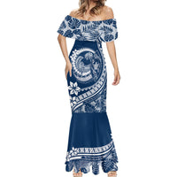 Polynesian Plumeria Mermaid Dress Ride The Waves - Navy Blue - Wonder Print Shop