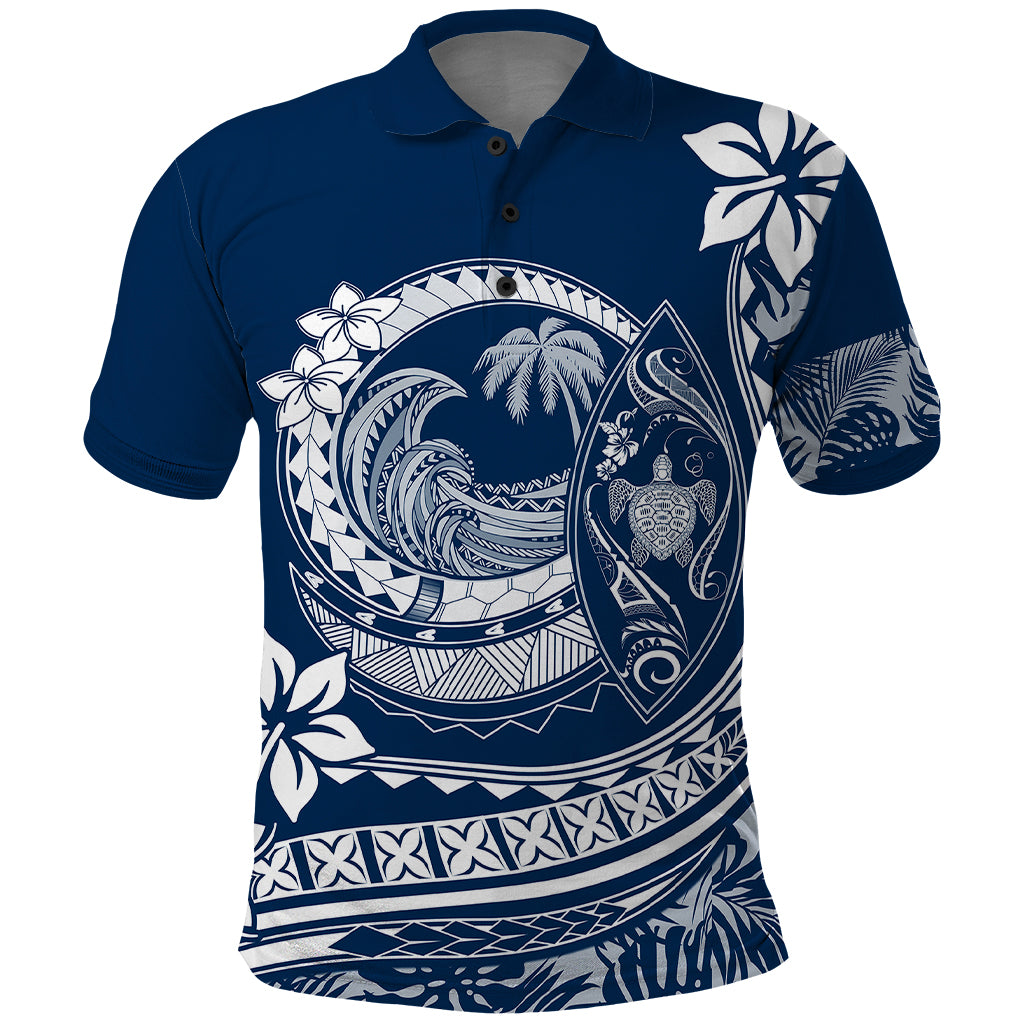 Polynesian Plumeria Polo Shirt Ride The Waves - Navy Blue - Wonder Print Shop