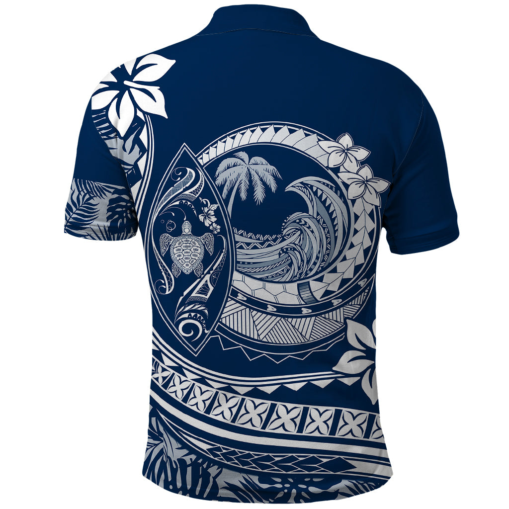Polynesian Plumeria Polo Shirt Ride The Waves - Navy Blue - Wonder Print Shop