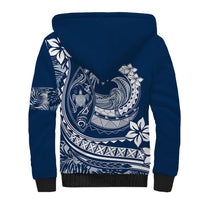 Polynesian Plumeria Sherpa Hoodie Ride The Waves - Navy Blue - Wonder Print Shop