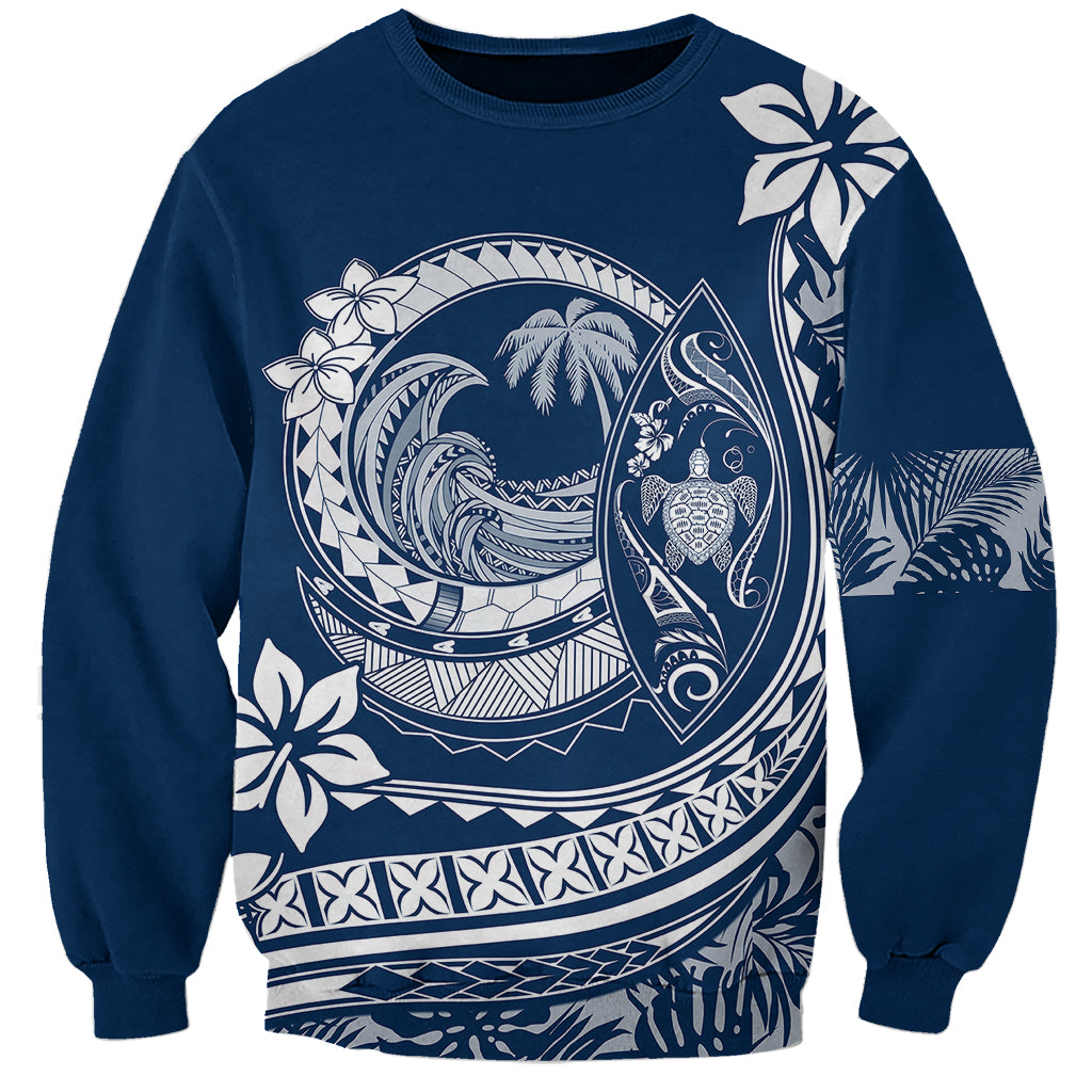Polynesian Plumeria Sweatshirt Ride The Waves - Navy Blue - Wonder Print Shop