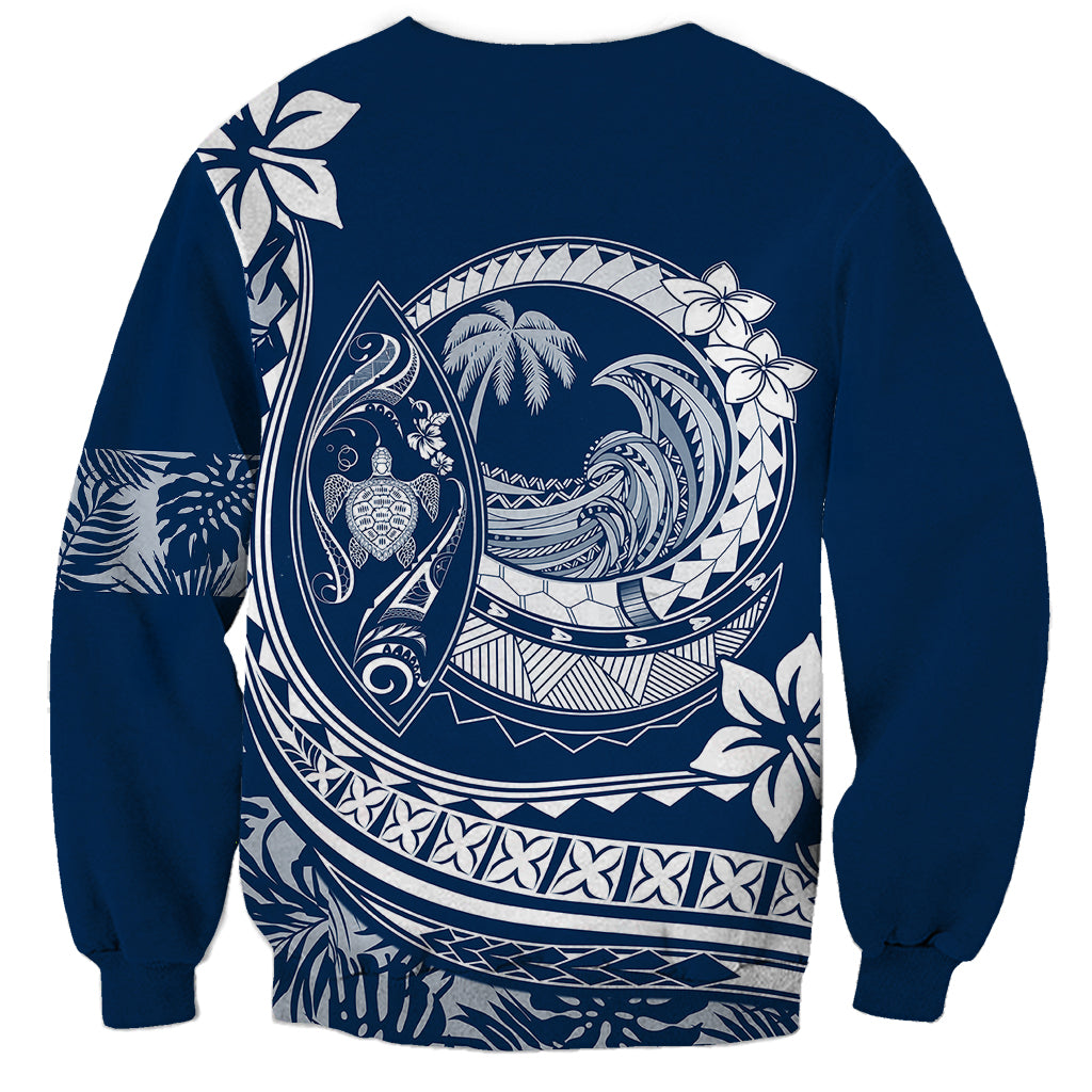 Polynesian Plumeria Sweatshirt Ride The Waves - Navy Blue - Wonder Print Shop