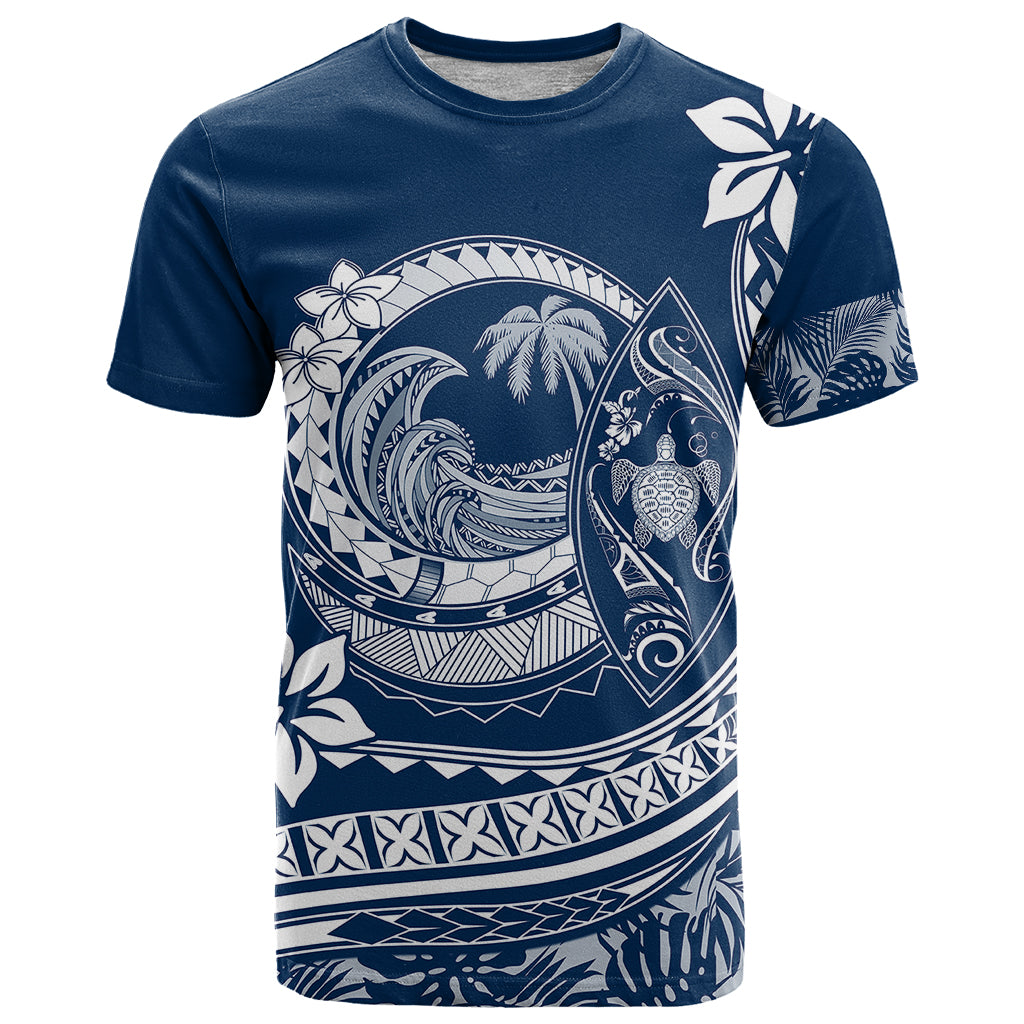 Polynesian Plumeria T Shirt Ride The Waves - Navy Blue - Wonder Print Shop