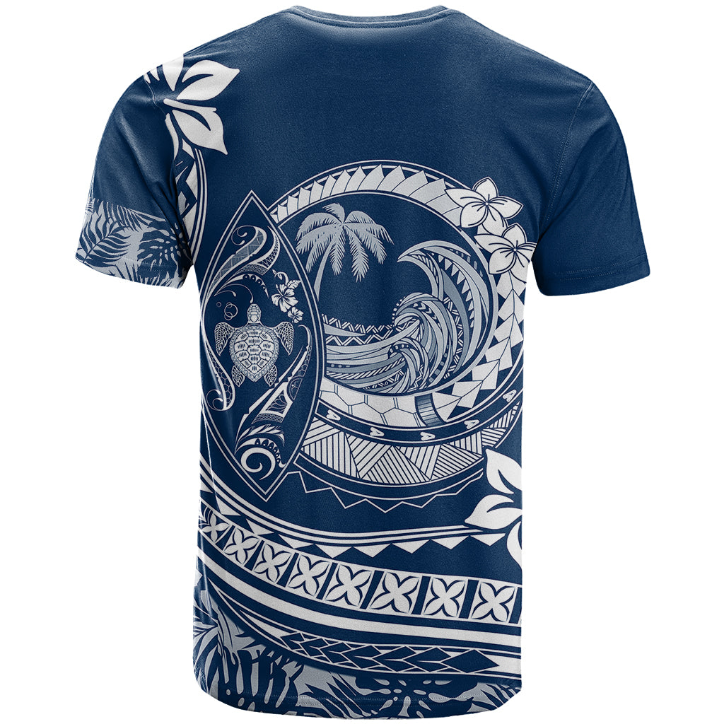Polynesian Plumeria T Shirt Ride The Waves - Navy Blue - Wonder Print Shop