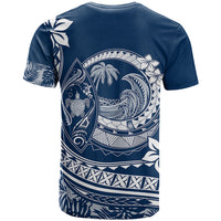 Polynesian Plumeria T Shirt Ride The Waves - Navy Blue - Wonder Print Shop