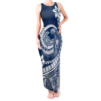 Polynesian Plumeria Tank Maxi Dress Ride The Waves - Navy Blue - Wonder Print Shop