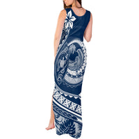 Polynesian Plumeria Tank Maxi Dress Ride The Waves - Navy Blue - Wonder Print Shop