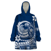 Polynesian Plumeria Wearable Blanket Hoodie Ride The Waves - Navy Blue - Wonder Print Shop