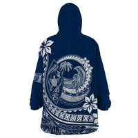 Polynesian Plumeria Wearable Blanket Hoodie Ride The Waves - Navy Blue - Wonder Print Shop