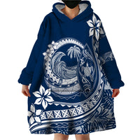 Polynesian Plumeria Wearable Blanket Hoodie Ride The Waves - Navy Blue - Wonder Print Shop