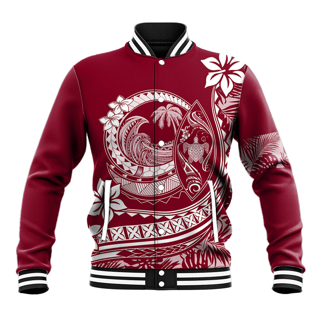Polynesian Plumeria Baseball Jacket Ride The Waves - Burgundy LT7 - Wonder Print Shop