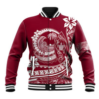 Polynesian Plumeria Baseball Jacket Ride The Waves - Burgundy LT7 - Wonder Print Shop