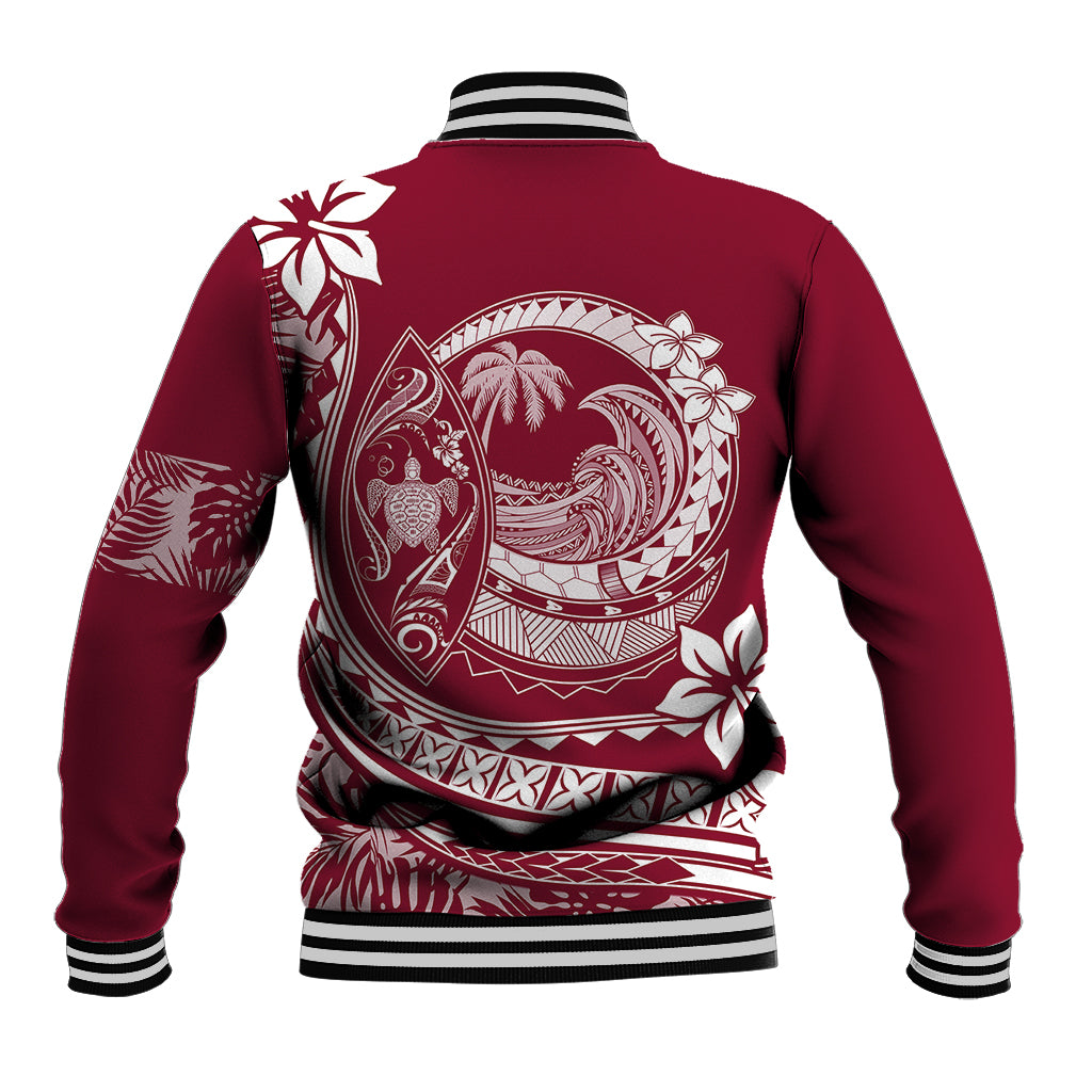 Polynesian Plumeria Baseball Jacket Ride The Waves - Burgundy LT7 - Wonder Print Shop