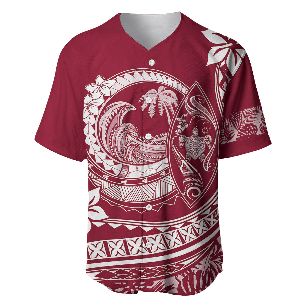Polynesian Plumeria Baseball Jersey Ride The Waves - Burgundy LT7 - Wonder Print Shop