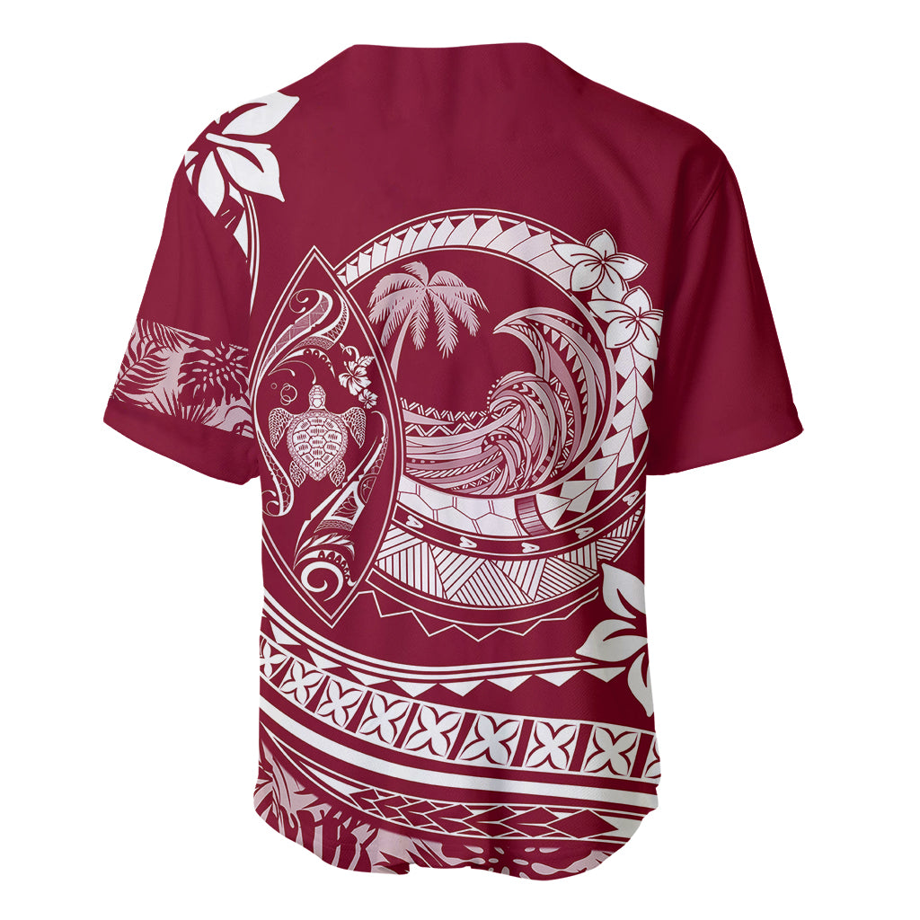 Polynesian Plumeria Baseball Jersey Ride The Waves - Burgundy LT7 - Wonder Print Shop