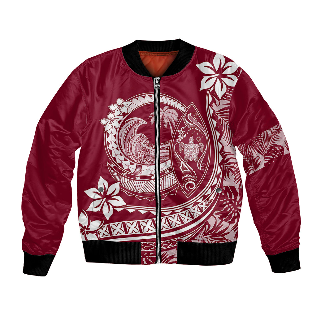 Polynesian Plumeria Bomber Jacket Ride The Waves - Burgundy LT7 - Wonder Print Shop