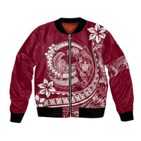 Polynesian Plumeria Bomber Jacket Ride The Waves - Burgundy LT7 - Wonder Print Shop