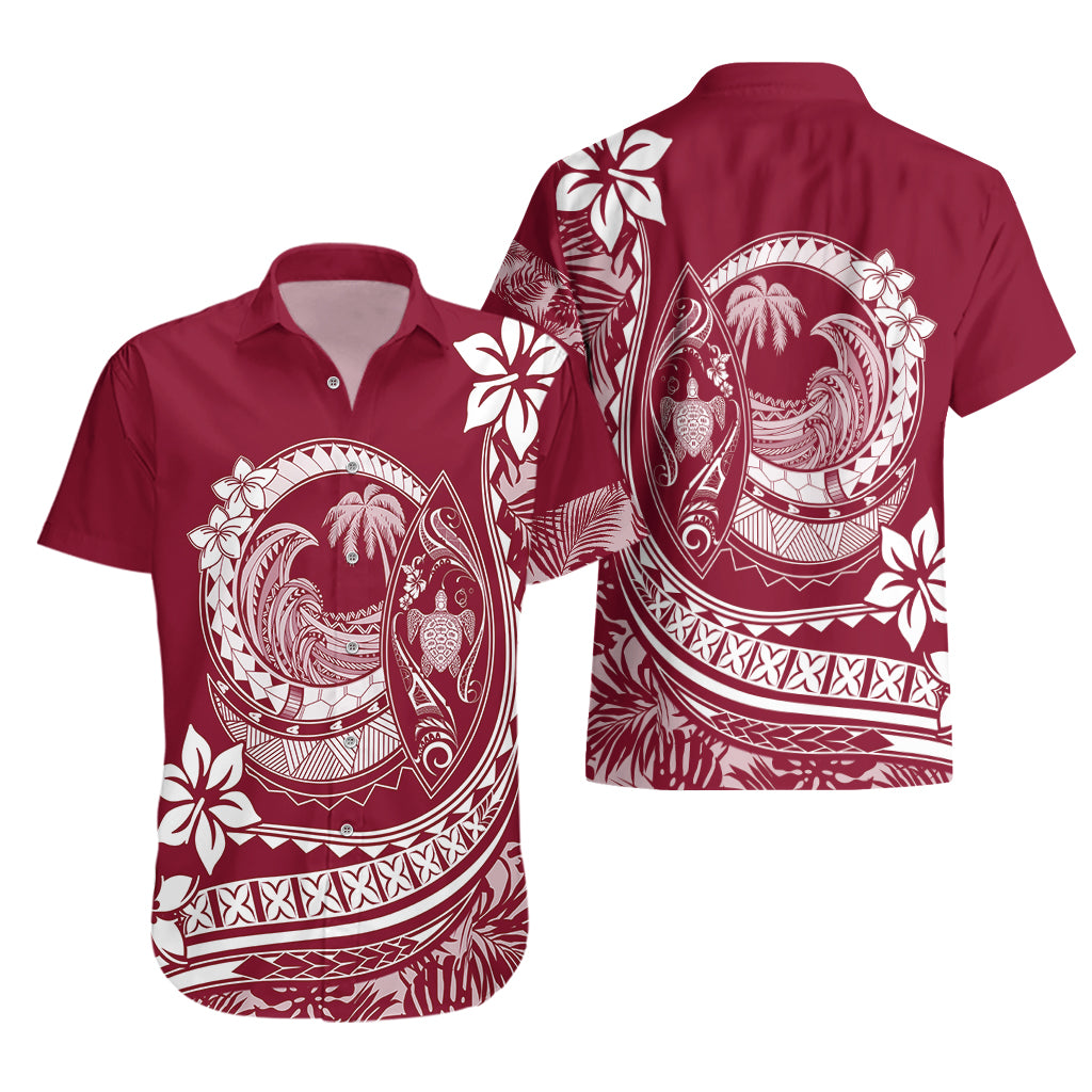 Polynesian Plumeria Hawaiian Shirt Ride The Waves - Burgundy - Wonder Print Shop