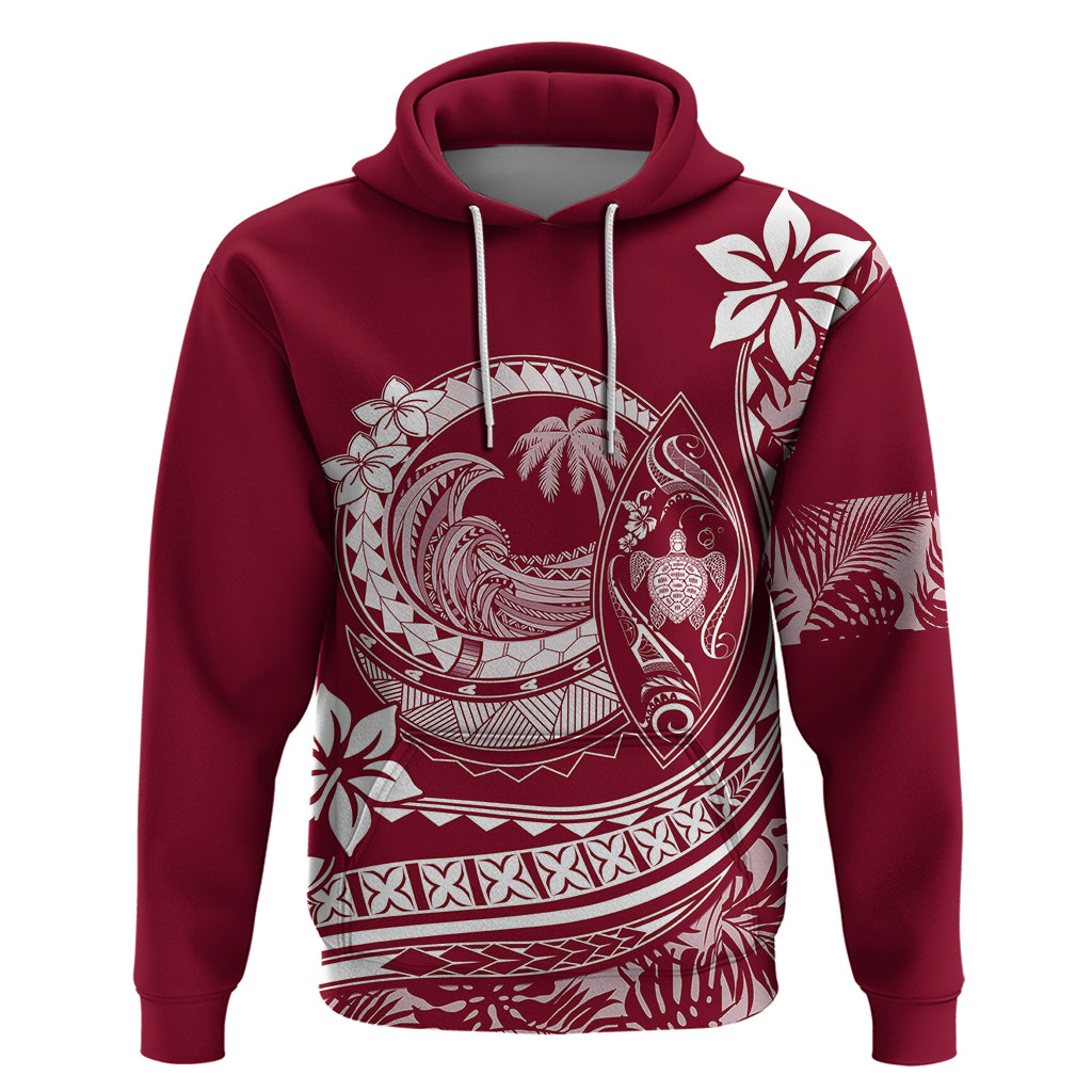 Polynesian Plumeria Hoodie Ride The Waves - Burgundy - Wonder Print Shop