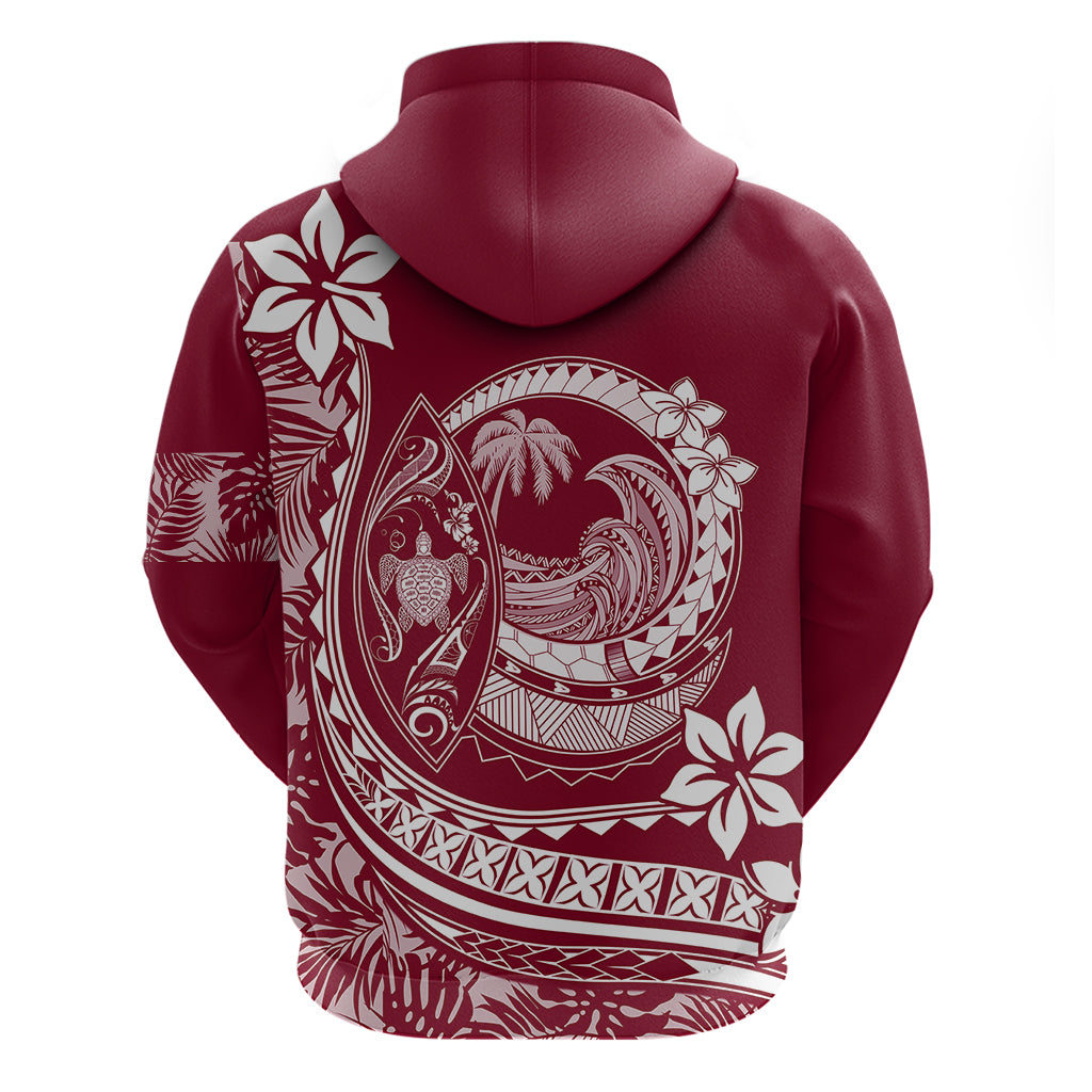 Polynesian Plumeria Hoodie Ride The Waves - Burgundy - Wonder Print Shop