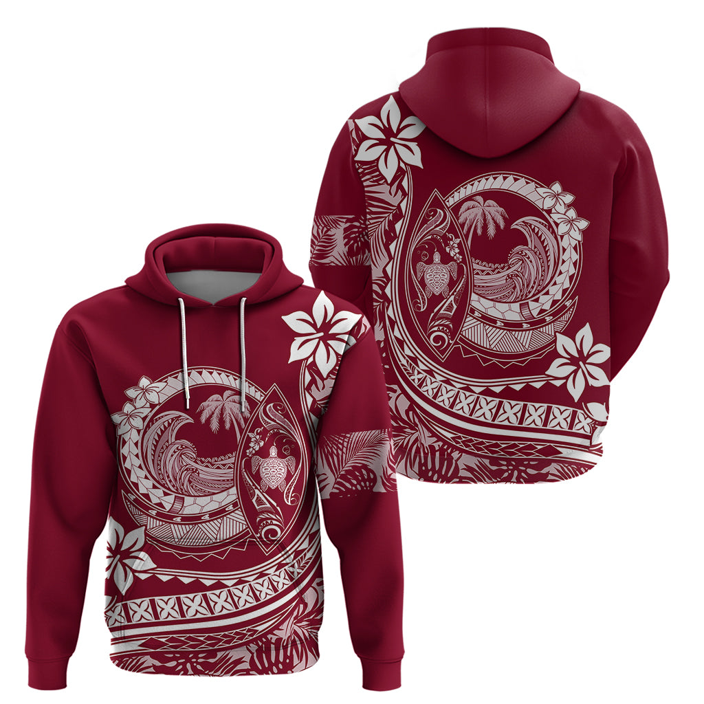 Polynesian Plumeria Hoodie Ride The Waves - Burgundy - Wonder Print Shop