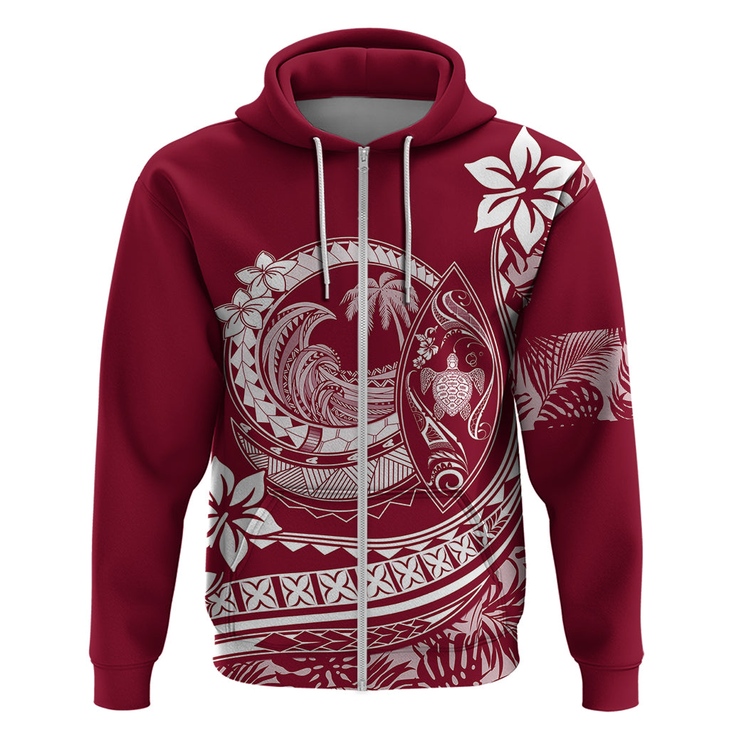 Polynesian Plumeria Hoodie Ride The Waves - Burgundy - Wonder Print Shop