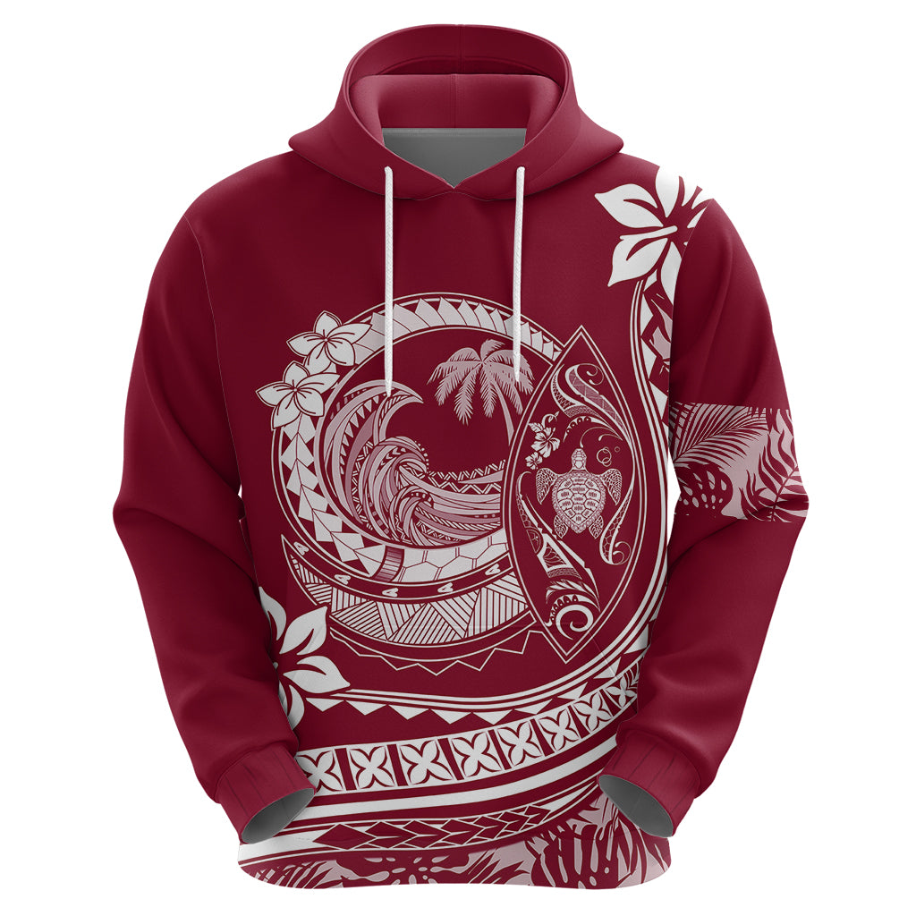 Polynesian Plumeria Hoodie Ride The Waves - Burgundy - Wonder Print Shop