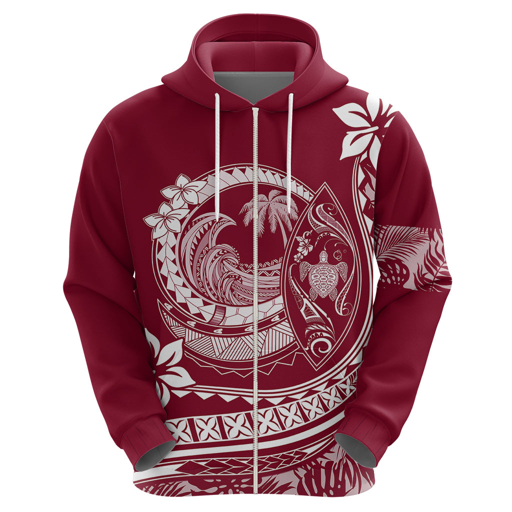 Polynesian Plumeria Hoodie Ride The Waves - Burgundy - Wonder Print Shop