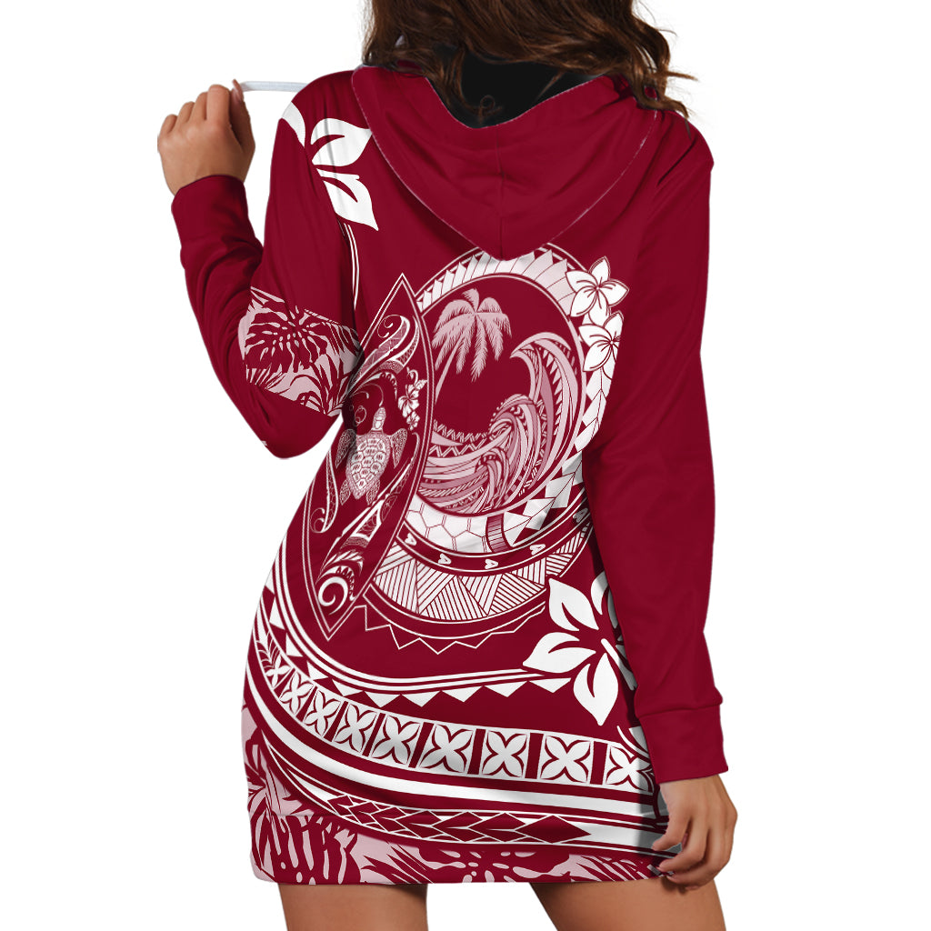 Polynesian Plumeria Hoodie Dress Ride The Waves - Burgundy - Wonder Print Shop