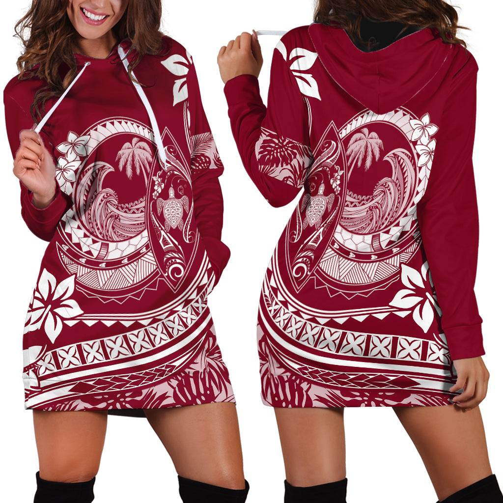 Polynesian Plumeria Hoodie Dress Ride The Waves - Burgundy - Wonder Print Shop