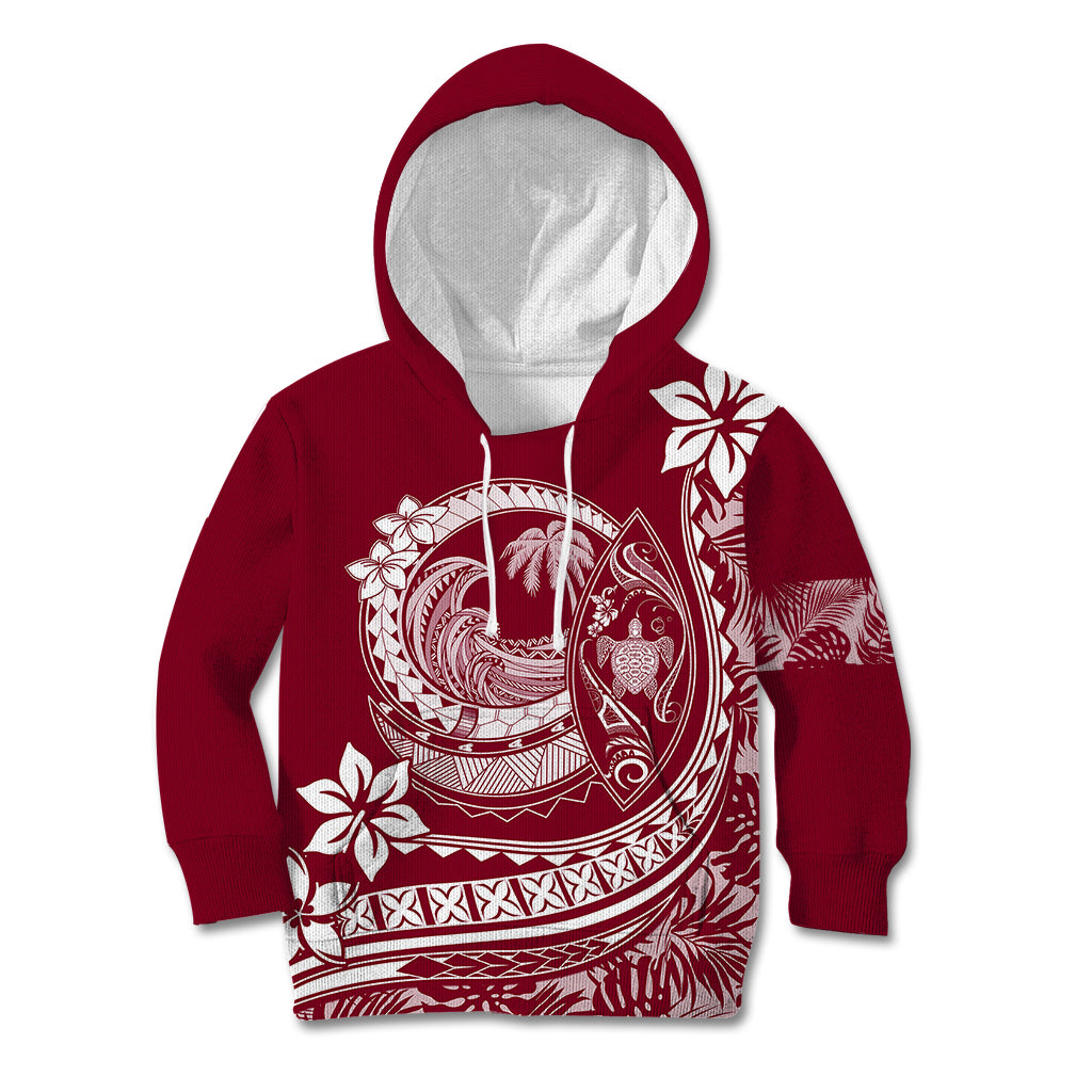 Polynesian Plumeria Kid Hoodie Ride The Waves - Burgundy - Wonder Print Shop