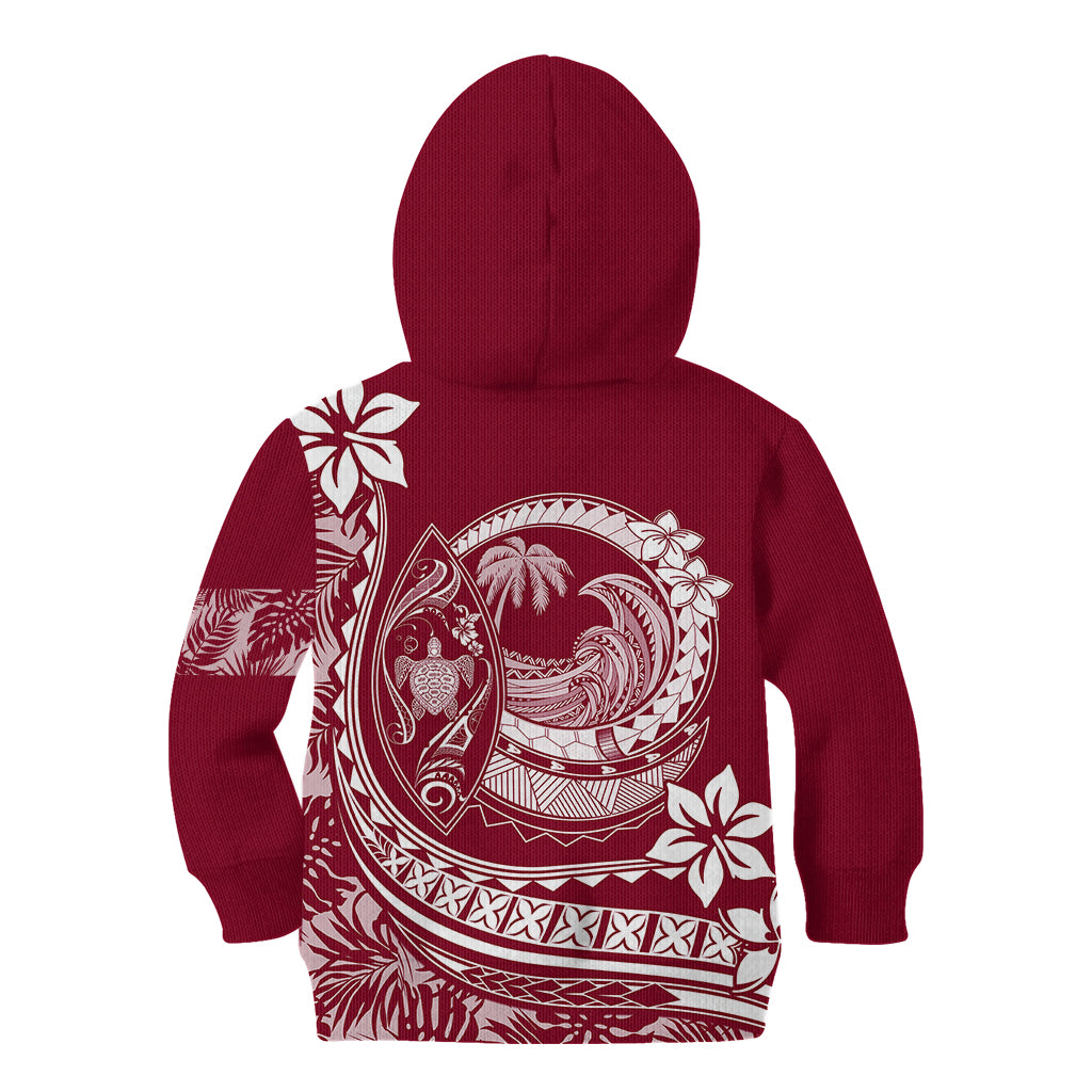 Polynesian Plumeria Kid Hoodie Ride The Waves - Burgundy - Wonder Print Shop