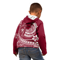 Polynesian Plumeria Kid Hoodie Ride The Waves - Burgundy - Wonder Print Shop
