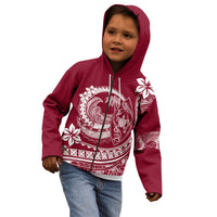 Polynesian Plumeria Kid Hoodie Ride The Waves - Burgundy - Wonder Print Shop