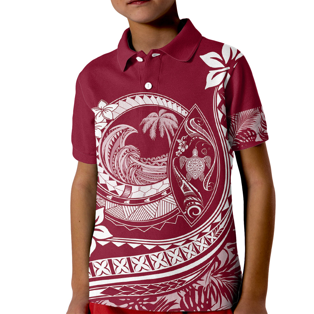 Polynesian Plumeria Kid Polo Shirt Ride The Waves - Burgundy - Wonder Print Shop