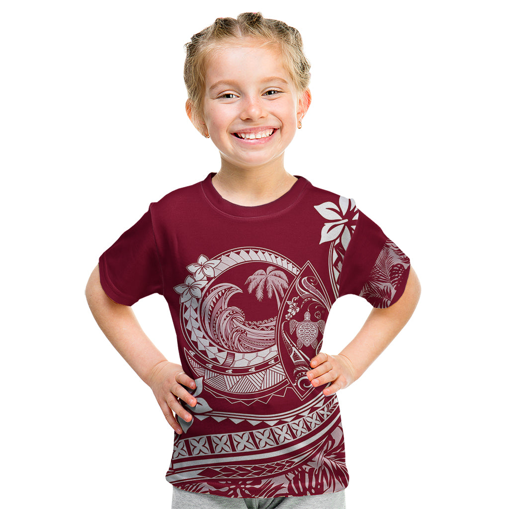 Polynesian Plumeria Kid T Shirt Ride The Waves - Burgundy - Wonder Print Shop