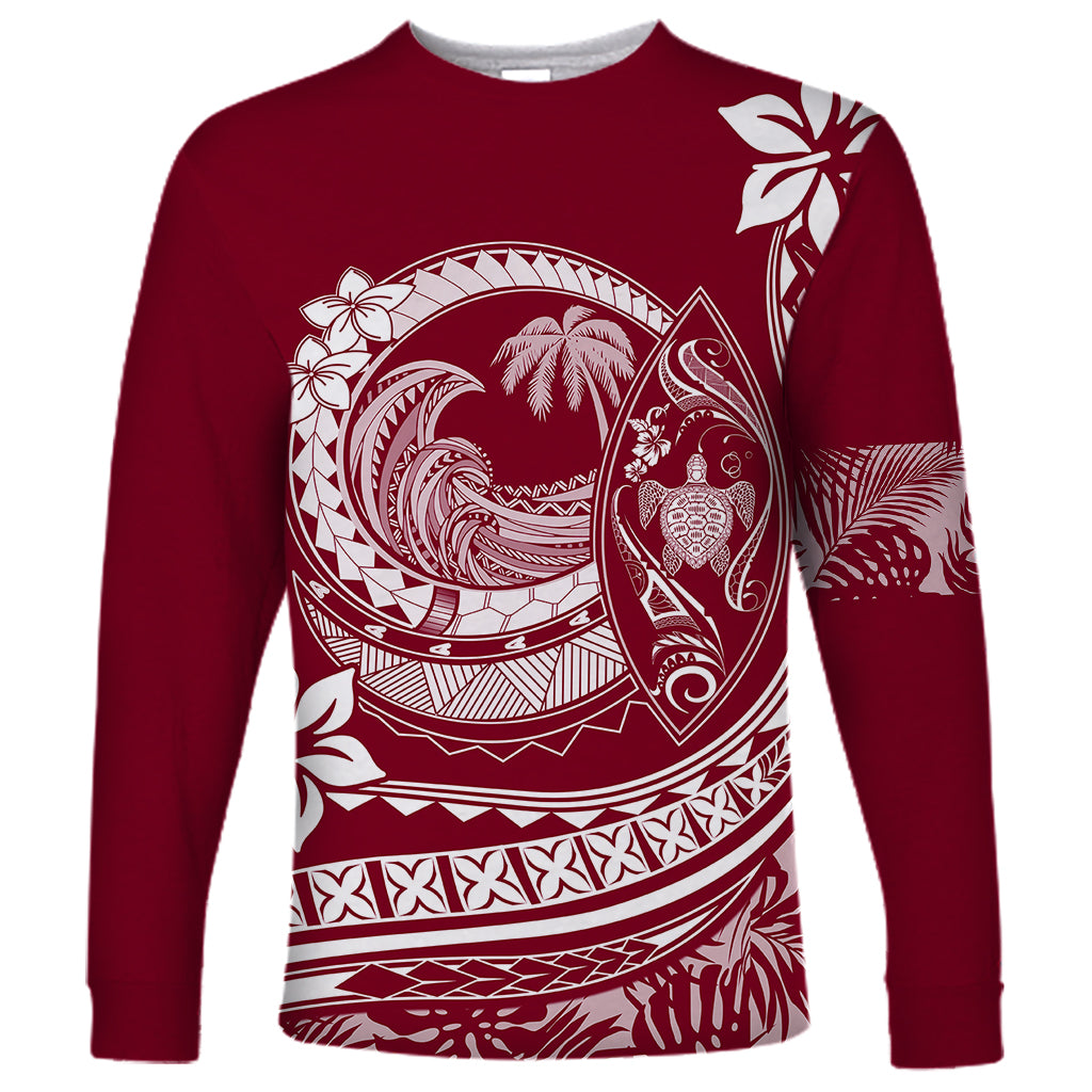 Polynesian Plumeria Long Sleeve Shirt Ride The Waves - Burgundy - Wonder Print Shop