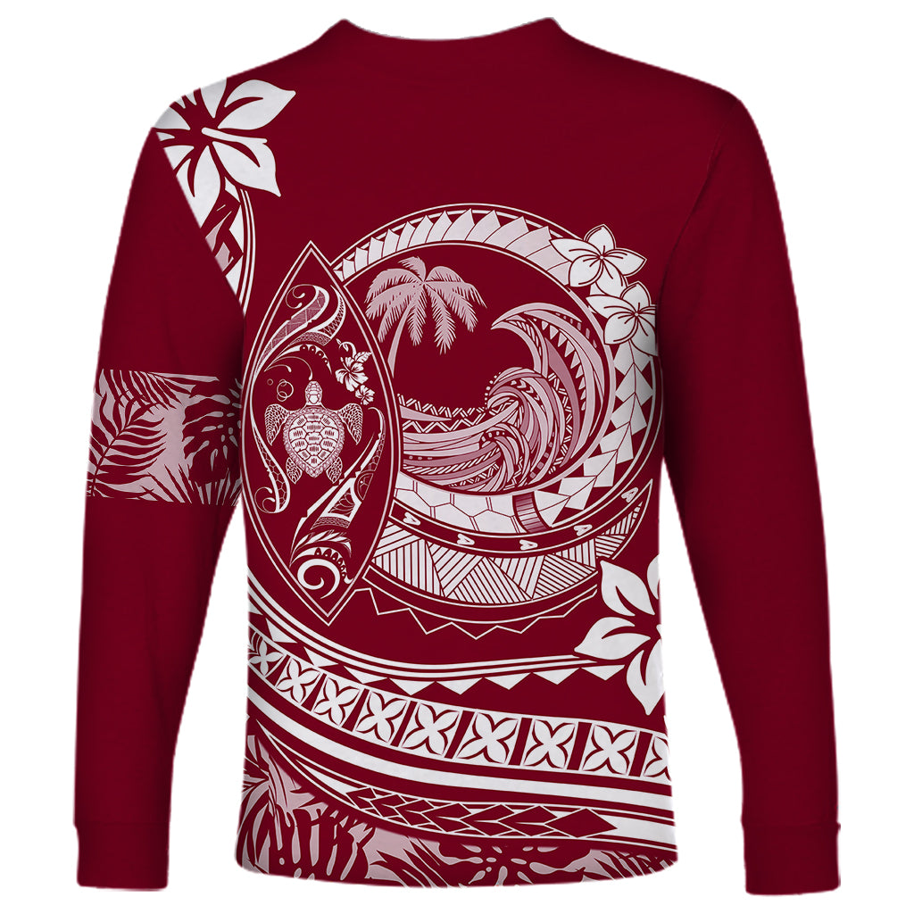 Polynesian Plumeria Long Sleeve Shirt Ride The Waves - Burgundy - Wonder Print Shop