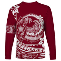 Polynesian Plumeria Long Sleeve Shirt Ride The Waves - Burgundy - Wonder Print Shop