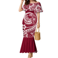 Polynesian Plumeria Mermaid Dress Ride The Waves - Burgundy - Wonder Print Shop