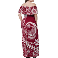 Polynesian Plumeria Off Shoulder Maxi Dress Ride The Waves - Burgundy - Wonder Print Shop