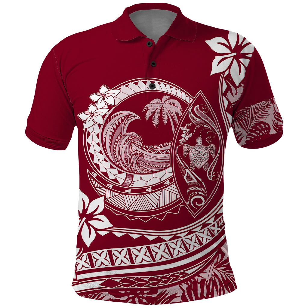 Polynesian Plumeria Polo Shirt Ride The Waves - Burgundy - Wonder Print Shop