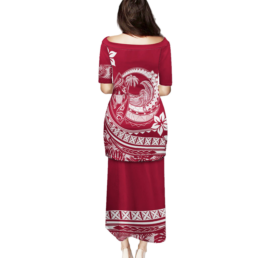 Polynesian Plumeria Puletasi Ride The Waves - Burgundy - Wonder Print Shop