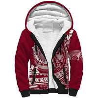Polynesian Plumeria Sherpa Hoodie Ride The Waves - Burgundy - Wonder Print Shop