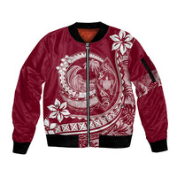 Polynesian Plumeria Sleeve Zip Bomber Jacket Ride The Waves - Burgundy - Wonder Print Shop