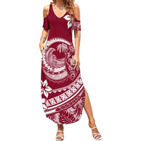 Polynesian Plumeria Summer Maxi Dress Ride The Waves - Burgundy - Wonder Print Shop