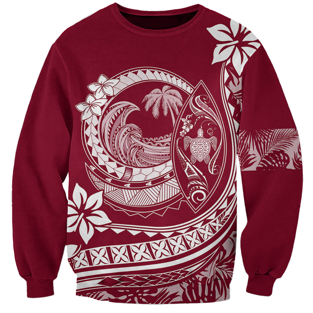 Polynesian Plumeria Sweatshirt Ride The Waves - Burgundy - Wonder Print Shop